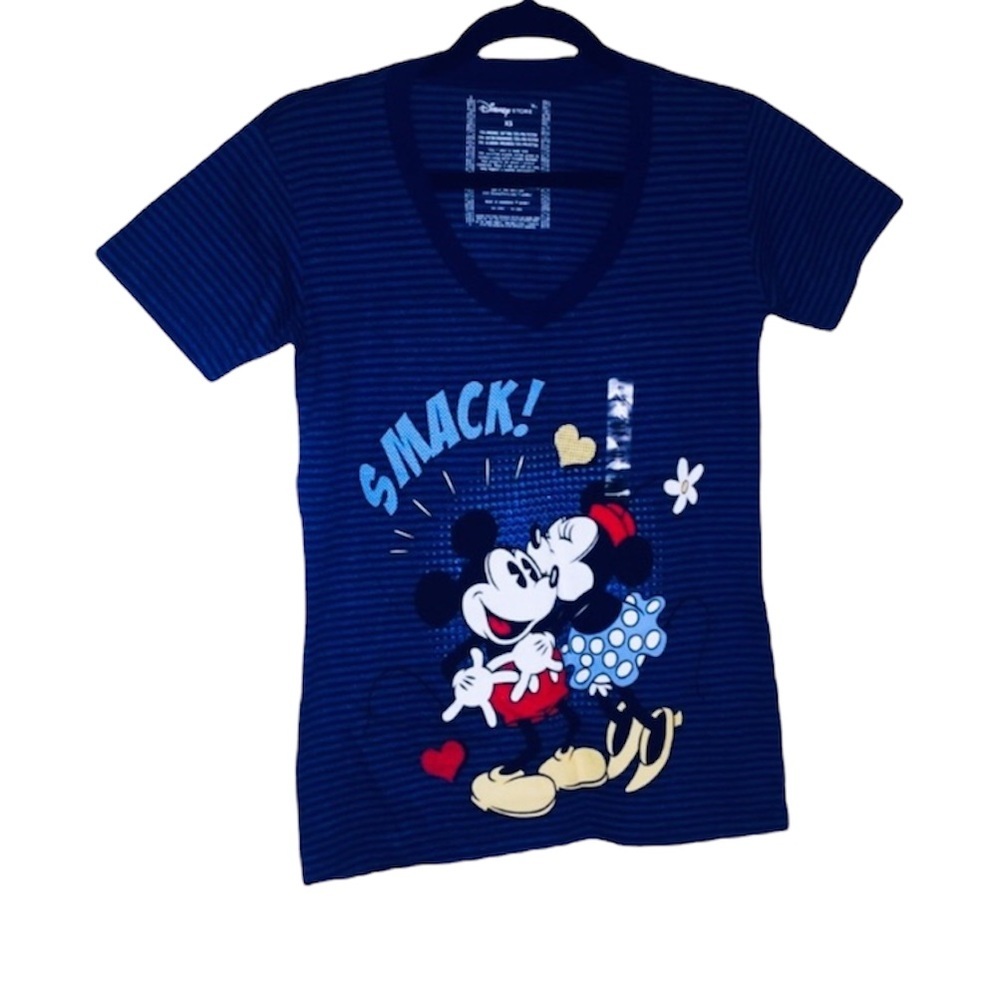 NWT Rare! Disney: Vintage XS Striped Mickey & Minnie Blue Short Sleeve Tee